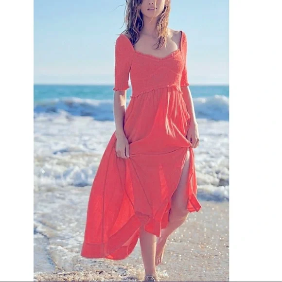 Free People Sunshine Season Midi Dress Red - Picture 4 of 16